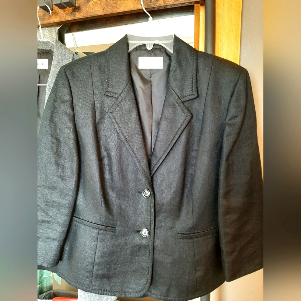 PRECIS PETITE 100% Linen black 2 button blazer 14P